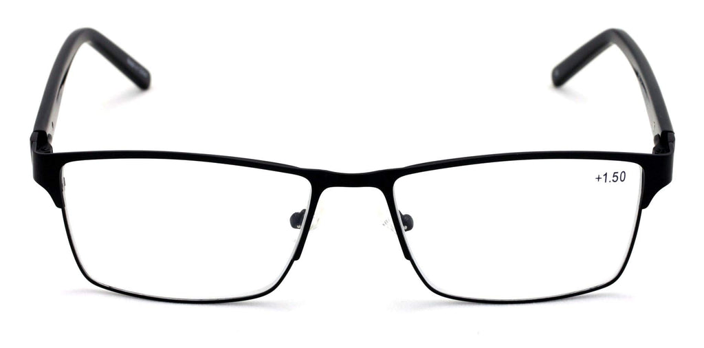 V.W.E. Men Premium Rectangle Metal with Plastic Temple Extra Large Reader - 152mm Wide Frame Reading Glasses (Black, 1.50)