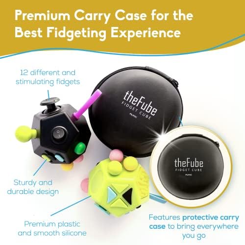 PILPOC theFube Fidget Cube with 12 Sides - Handy Anxiety Toys for Kids and Adults - Fidget Dice for Stress Relief & Focus - Anti Stress Cube for ADHD, ADD, with Carry Case (Green & Mix)