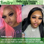 Kmilro Thick Lash Clusters Kit 14-24mm Long 240D Fluffy Cluster Eyelash Extensions Waterproof D Curl Volume Individual Lashes Kit with Bond and Seal Lash Tweezers 192Pcs Wispy DIY Eyelash Extension