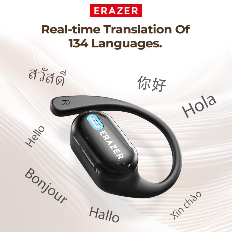 ERAZERL XP18 AI Translation Earbuds Real Time,134 Languages Translator Device No Subscription,Bluetooth 6.0 Translator Earbud 3-in-1 with 7 Translation Modes for Travel Business Meeting Learning Black