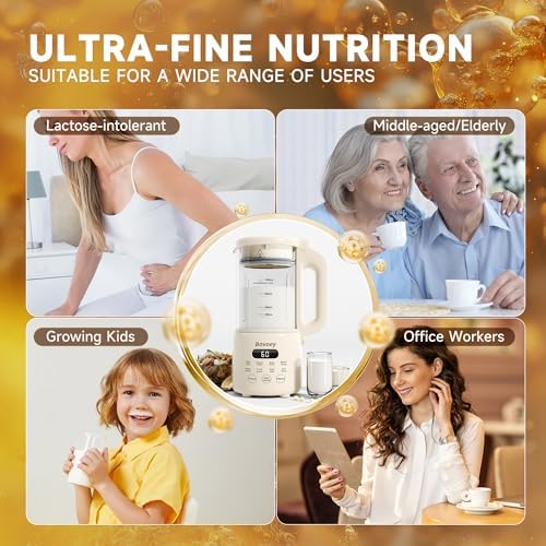 Nut Milk Maker,8 in 1 New Upgrade Soy Milk Maker Automatic for Almond,Oat,Plant-Based Milk and Non-Dairy Beverages,42oz Almond Milk Maker Machine with Delay Start/Self Clean/Boil Water