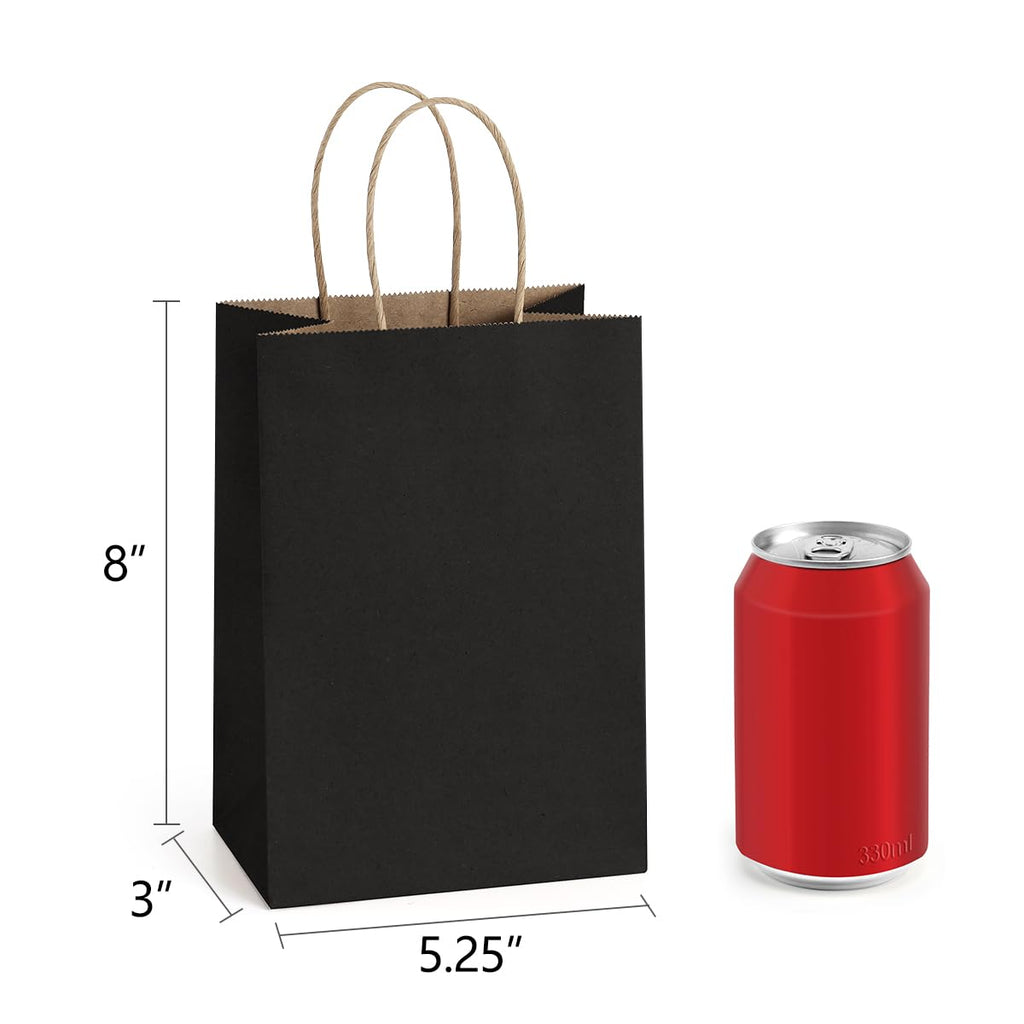 BagDream Gift Bags with Handles 5.25x3x8 Inch Small Black 100 Pack Bulk