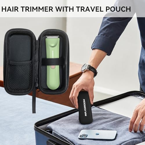 Waterproof Bikini Trimmer for Women, Body Pubic & Groin Hair Trimmer for Men with LED Light, USB Rechargeable & Travel Pouch (Green)