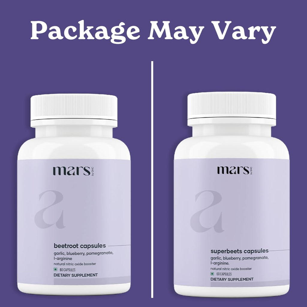 Mars Beetroot Capsules with L-Arginine, Garlic, Pomegranate & Blueberry, Nitric Oxide Booster Supplement, Pack of 2