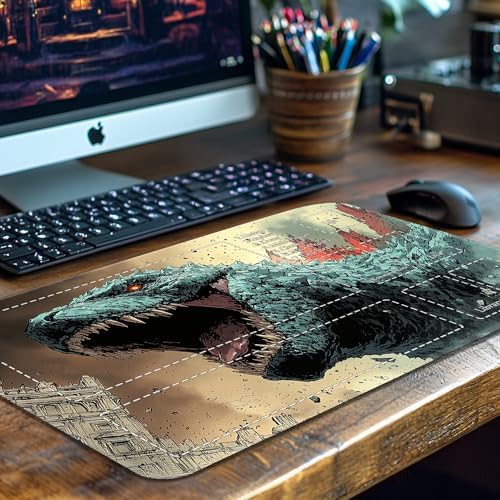 MTG Playmat Non-Slip Rubber Backing Printing Commander Board Game Desk Mat Duel Mat TCG PTCG Playmat 24x14 inches and Free Storage Bags (Godzilla with Zones)
