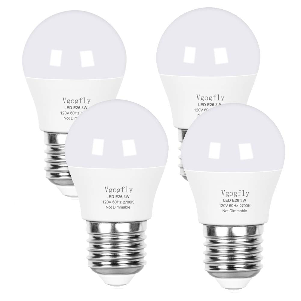 Vgogfly LED Bulb 3W 25 Watt Equivalent Light Bulbs Night Stand Table Lamp Warm White 2700K LED Energy Saving E26 Medium Screw Base for Home Light 4 Pack