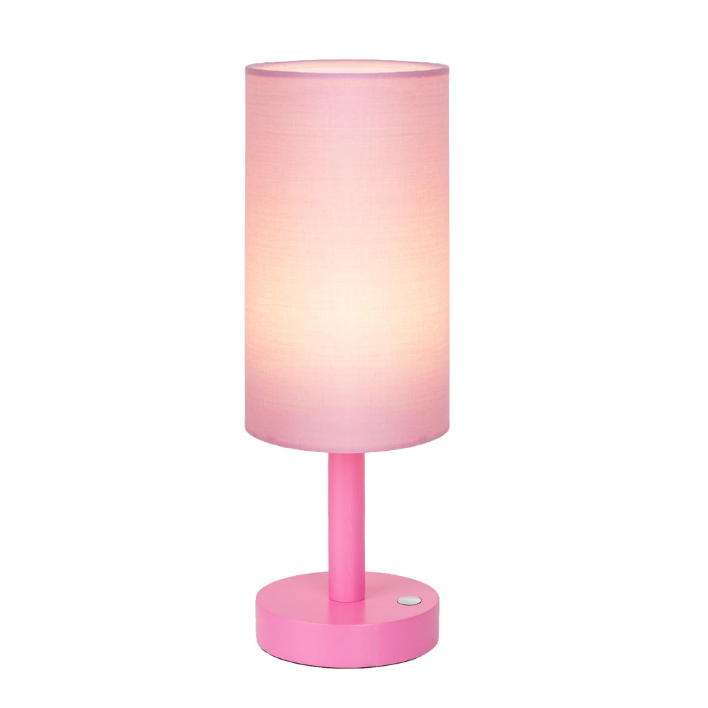 LALISU Small Table Lamp Nightstand Lamp Linen Lampshade Bedroom Wood Base Small Bedside Lamp for Night Stands, Desk Lamps for Reading Living Room, Office (LED Bulb Included) (Pink)