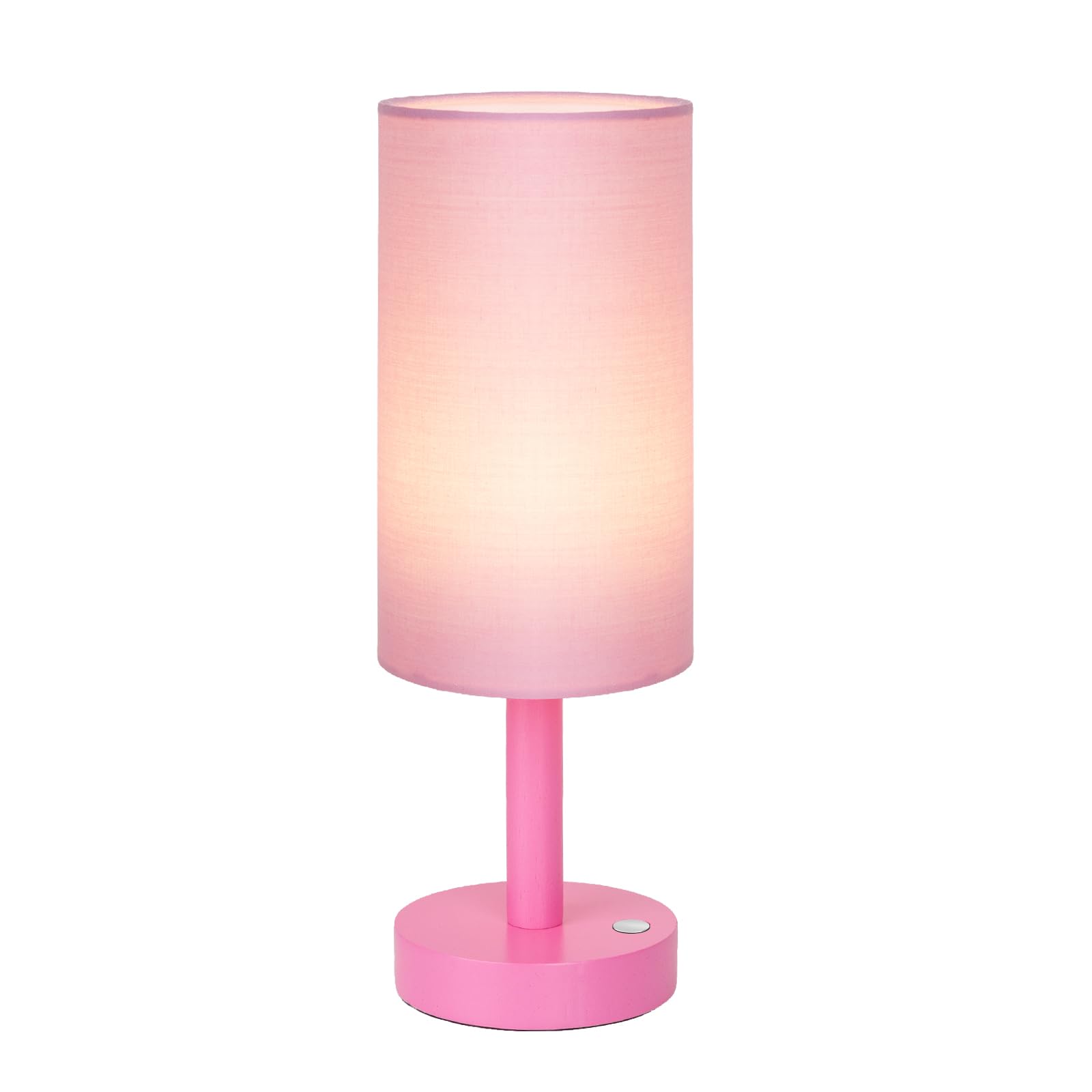 LALISU Small Table Lamp Nightstand Lamp Linen Lampshade Bedroom Wood Base Small Bedside Lamp for Night Stands, Desk Lamps for Reading Living Room, Office (LED Bulb Included) (Pink)