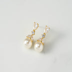SWEETV Cubic Zirconia Pearl Drop Wedding Earrings for Brides, Ivory Bridal Pearl Earrings for Bridesmaid Jewelry Gift (01.Style 1-Gold)
