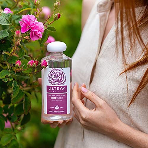 Alteya Organics Rose Water USDA Certified Organic Facial Toner, 17 Fl Oz/500mL Pure Bulgarian Rosa Damascena Flower Water, Award-Winning Moisturizer BPA-Free Bottle with Reducer