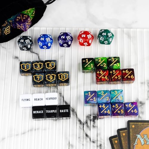 75 Pieces Magic Keyword Counter Dice MTG Counters Dice Set Bulk Ability Life Buff Plus 1 Tokens for MTG, TCG, Cards Gaming Accessories