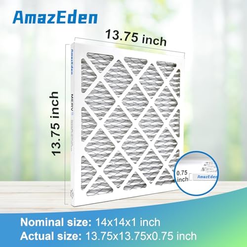 14x14x1 AC Air Filter MERV 11 (6-Pack) MPR 1000 FPR 7 HVAC Furnace Pleated Filters Dust Defense Replacement for Home (Actual Size: 13.75x13.75x0.75 Inches)