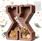 Summidate Wooden Letter Piggy Bank, Extra Thick Large Capacity Piggy Bank for Kids Boys Girls Toddler, Alphabet X Money Bank| Coin Box Birthday, Christmas, Festival