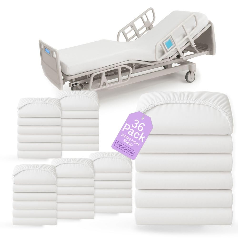 BLISSFORD 36 Pack Fitted Hospital Bed Sheets for Home Use, 36 x 84 x 12