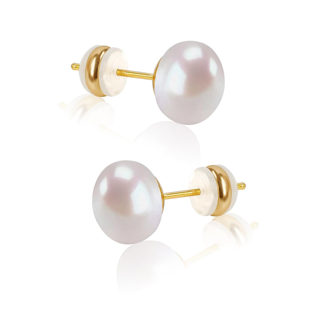 Freshwater Cultured Pearl Stud Earrings, 18K Gold Plated Sterling Silver