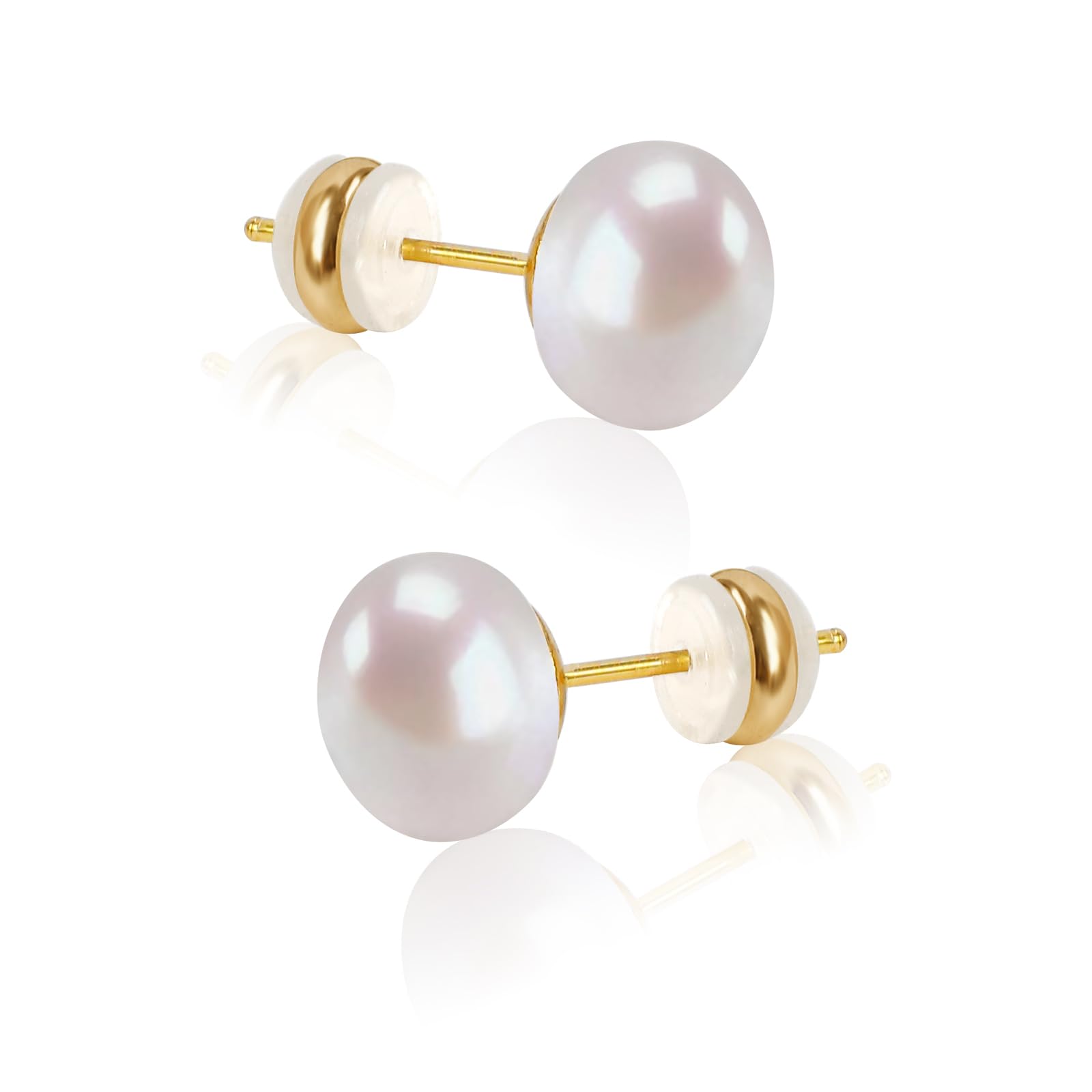 Freshwater Cultured Pearl Stud Earrings, 18K Gold Plated Sterling Silver
