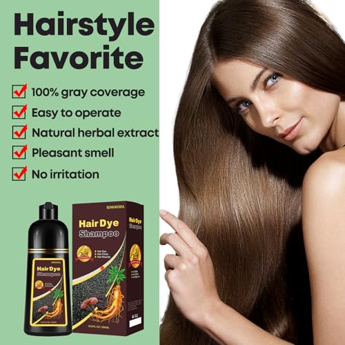 Natural Wine Red Hair Dye Shampoo for Gray Hair, 3-IN-1 Burgundy Hair Dye Shampoo, Red Hair Dye for Men Women Colors in Minutes, Easy to Use, Instant Hair Dye for All Hair Types（Red wine)