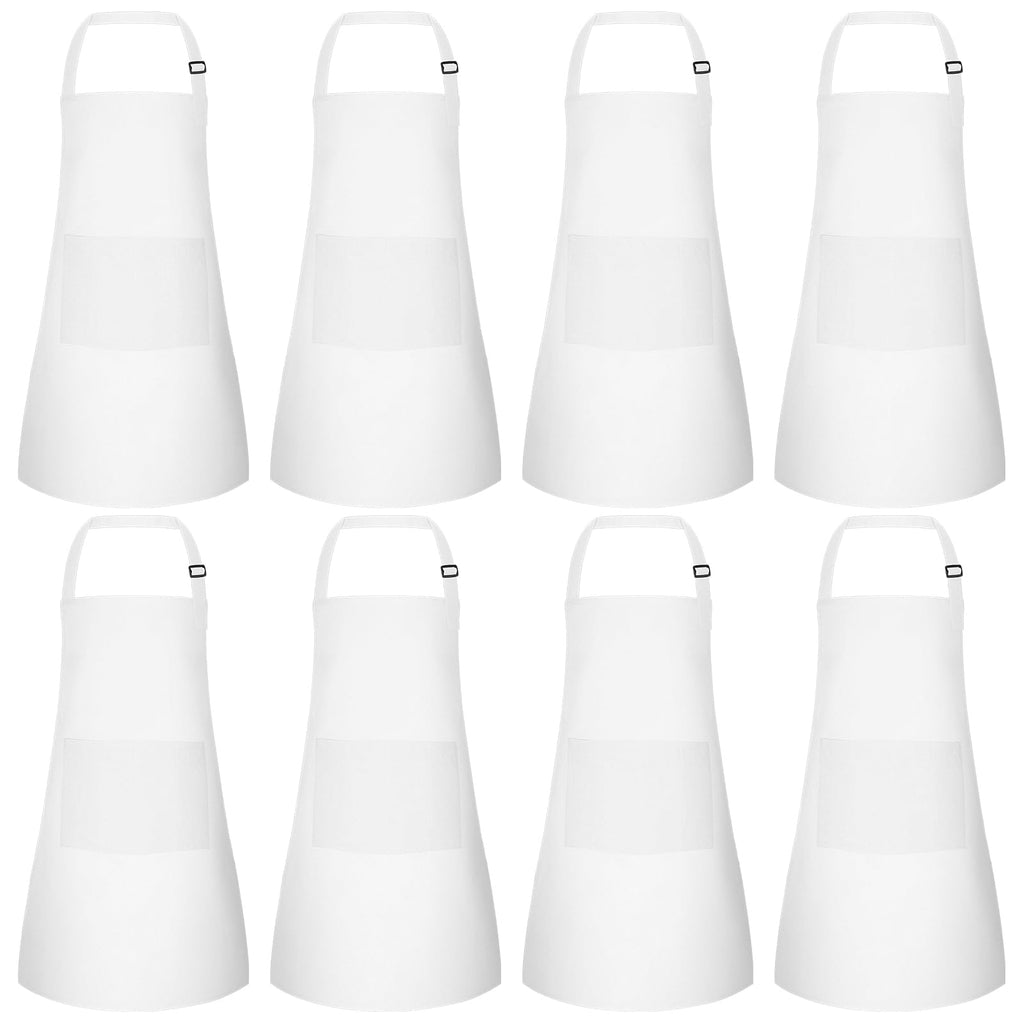 Morcheiong 8 Pack Adjustable Kids Apron Bulk with 2 Pockets Toddler Apron Kids Painting Aprons for Cooking Baking Painting Boys Girls (White)