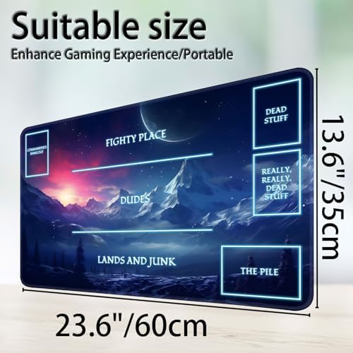 for MTG Game Playmat, for Magic TCG Rubber Play mat,Tabletop Card Playmats with Smooth Surface,Trading Card Inked Game Mat with White Zones,Battle Game,Snow Mountain Moon