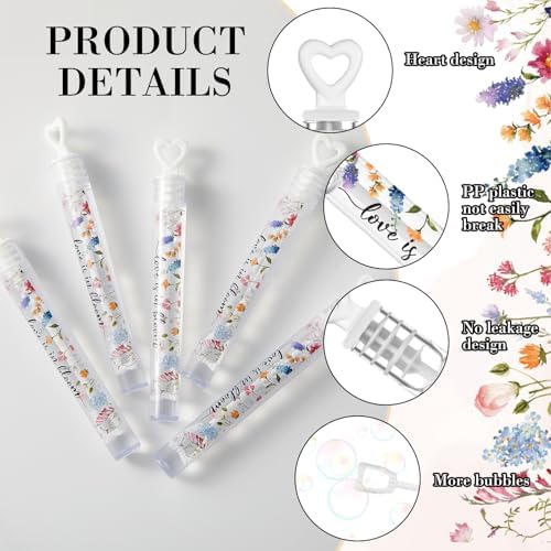 120 Count Wedding Mini Bubble for a Wedding Wands Bulk Heart Bubble Wand for Guests Send Off Party Supplies Valentine Anniversaries Celebration (Wild Flower)