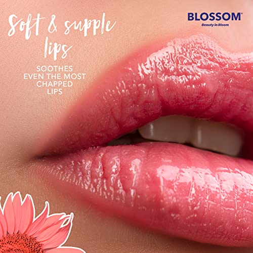 Blossom Moisturizing Lip Gloss Tubes, Roll on Perfume Oil, Natural Essential Oils, Scented pH Color Change Lip Balm with Real Flowers, 0.7 fl. oz/15mL, 3 Pack Gift Set, Cherry/Honey Jasmine/Turquoise