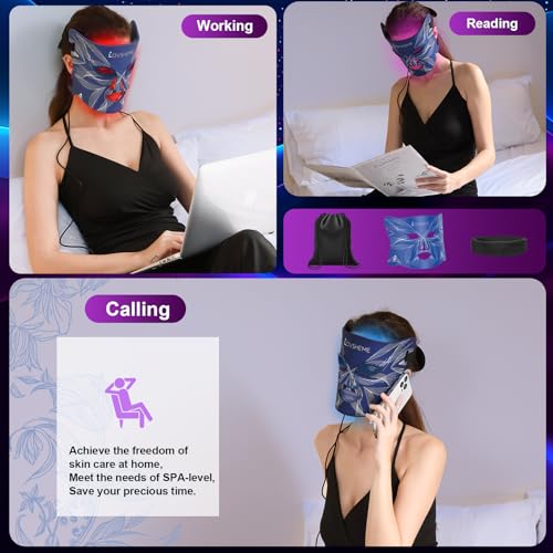Red Light Therapy for Face, LED Face Mask Light Therapy, Red Light Therapy Mask for Acne, Wrinkles and Skin Rejuvenation, 320 LEDs, 3 Modes, 10-Min Auto Off, Eye Protection Included