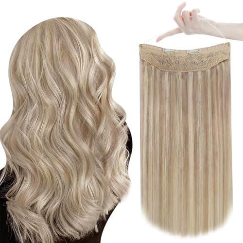 Easyouth Ash Blonde Human Hair Wire Extensions Fish Wire Hair Extensions Human Hair Fish Line Hair Extensions Ash Blonde Mix Bleach Blonde Layered Wire Hair Extensions Human Hair 20 inch 100g