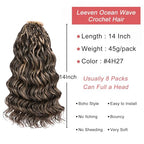 Leeven 14 Inch 8 Packs Short Curly Crochet Hair Pre Looped Boho Ocean Wave Crochet Hair Chocolate Brown Mix Honey Blonde Ocean Braids Pre Twisted Synthetic Deep Wavy Crochet Hair for Women
