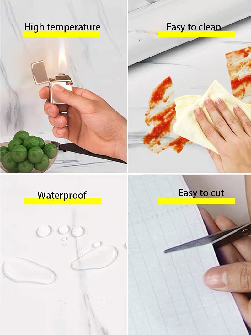 Glossy Marble Paper Granite Gray/White Wallpaper Peel and Stick Wallpaper Self Adhesive Removable Wallpapers 15.8″ ×197″ Waterproof Countertop Paper for Cabinet Countertop Furniture Kitchen Viny Film