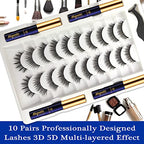 Magnetic Eyelashes 3D Medium Magnetic Lashes with Upgraded 4 Tubes of Magnetic Eyeliner, Waterproof,Natural Look,Long Lasting, Easy Reusable Fake Eyelashes 10 Pairs