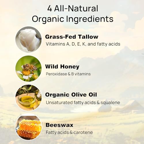 Beef Tallow for Skin 4 OZ, Natural Unscented Tallow and Honey Balm, Grass Fed Beef Tallow for Face and All Skin Types