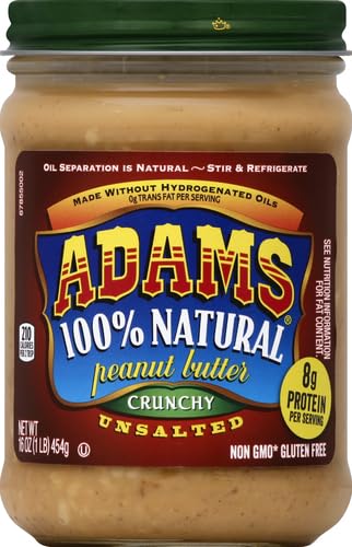 Adams 100% Natural Peanut Butter, Unsalted, Crunchy, 16 oz