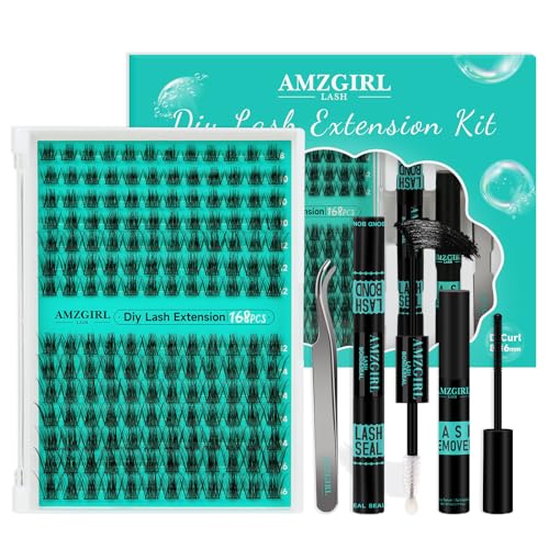 Lash Extension Kit,DIY Eyelash Clusters Kit 168Pcs with Lash Bond and Seal Glue Waterproof,Eyelashes Remover for Lash Cluster Extensions Kit for Beginner,Lashes Applicator Tool(Medusa,D-Mix8-16mm Kit)