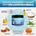 Beef Tallow For Skin, Organic Grass-Fed Beef Tallow Balm with Aloe Vera, Jojoba Oil, Manuka Honey, Olive Oil, Beeswax & Collagen, Natural Moisturizer Face, Body, Lips, Hydrates Dry, Cracked Skin, 5oz