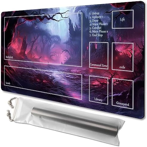 MTG Playmat Size 24x14in Free Storage Bags Non-Slip Backing Printing, Ideal for Card Game Enthusiasts TCG Playmat (with Zone,Crimson Forest)