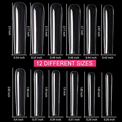 3XL Square Full Cover Nail Tips,SWETIDY 360PCS XXXL Straight Tapered Square Press on Nail Tips with Box for Nail Salons and DIY Nail Art, 12 Sizes with Box