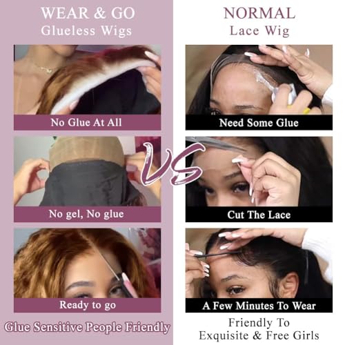 QNQZ Wear and Go Glueless Wigs Human Hair Pre Plucked Pre Cut Ombre Highlight Curly Wig Human Hair for Women 180% Density 13x4 HD Lace Front Wigs Human Hair 3S Ready to Wear for Beginners 16 Inch