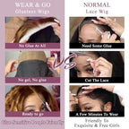 QNQZ Wear and Go Glueless Wigs Human Hair Pre Plucked Pre Cut Ombre Highlight Curly Wig Human Hair for Women 180% Density 13x4 HD Lace Front Wigs Human Hair 3S Ready to Wear for Beginners 16 Inch