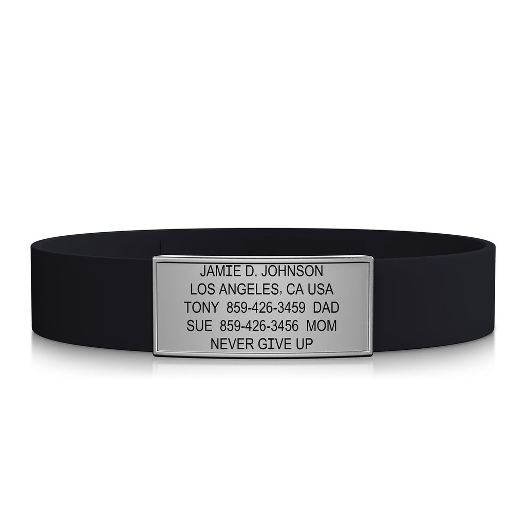 ROAD iD Silicone Medical ID Bracelet for Men and Women | Stretchable and Comfy Silicone Emergency Bracelets w/Identification & Medical Information for Athletes & Travelers (13mm Wide)