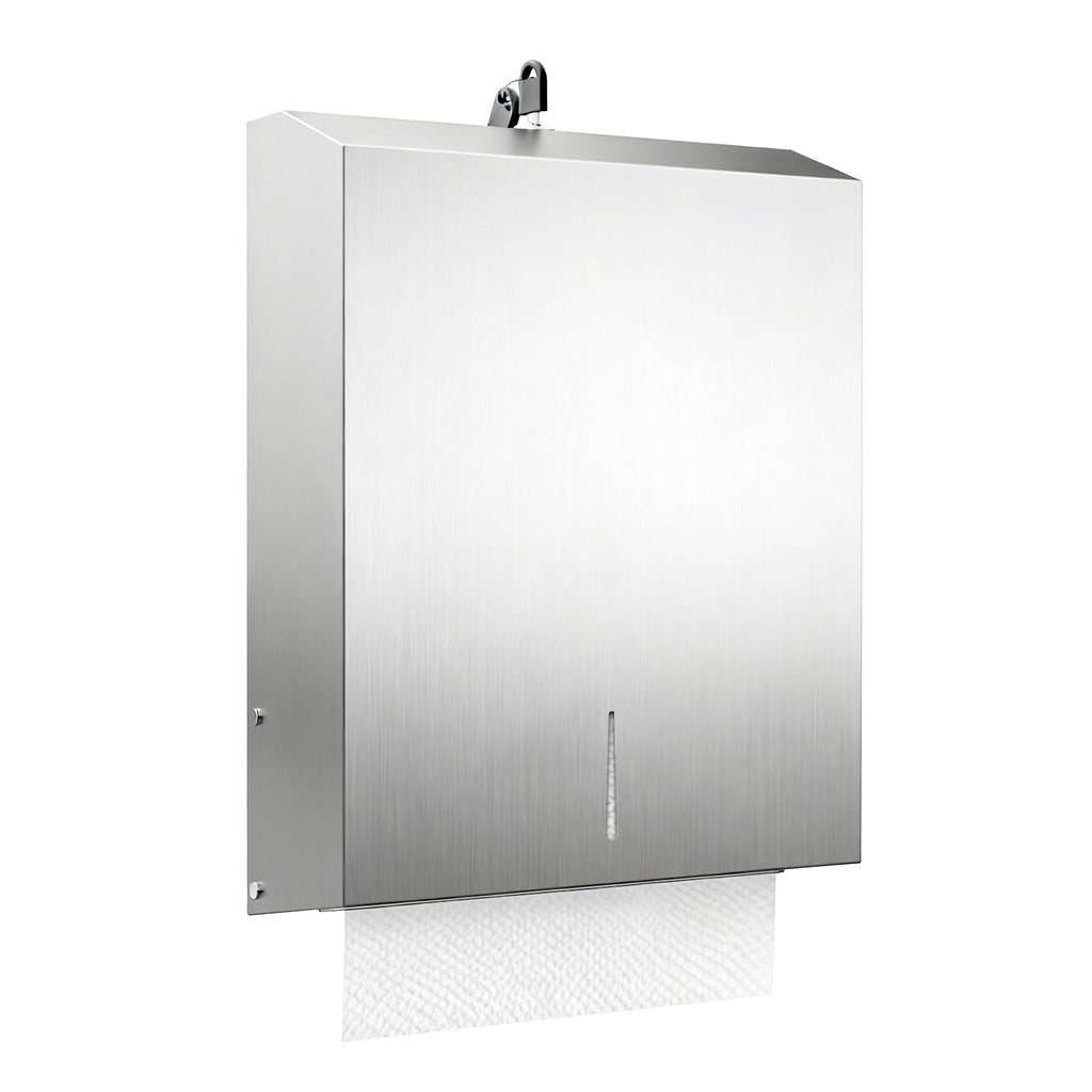 Paper Towel Dispenser Wall Mount, Brushed Stainless Steel Commercial Paper Towel Holder with Lock for Multifold/Trifold Towels, Large Capacity for Bathrooms & Public Places