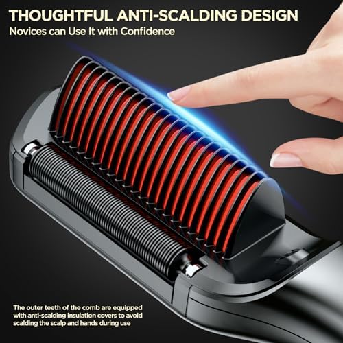 Hair Straightener Brush, Negative Ion Flat Iron & Straightening Comb 2 in 1 with Convenient Comb, Fast Heating, Anti-Scalding, 30s Fast Heating, 5 Temp Settings 284℉ - 392℉ (Gold Gray)