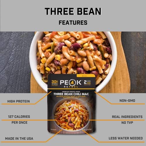 Peak Refuel Three Bean Chili Mac | Vegan | Freeze Dried Backpacking and Camping Food | Amazing Taste | High Protein | Quick Prep | Lightweight Meals
