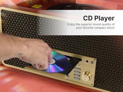 Victor VWRP-5000 Monument 8-in-1 Bluetooth Turntable with 3-Speed Vinyl Record Player, Cassette, CD Player, AM/FM Radio, USB, Aux Input, and Built-in Speakers – Ideal for Vinyl Lovers