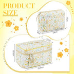 Zeyune 2 Pcs Cotton Quilted Makeup Bag for Women, Large Travel Coquette Cosmetic Bag, Aesthetic Cute Floral Toiletry Skincare Organizer(Yellow Flower)