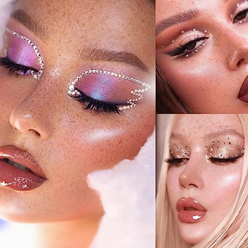 NOOEPC 660Pcs Face Gems Hair Gems, Self-Adhesive Face Jewels Eye Jewels Rhinestones 3/4/5/6 mm DIY Face Gems Stick on, Hair Body Rhinestones Gems Crystals Pearls for Face Eyes Makeup Body, Crafts