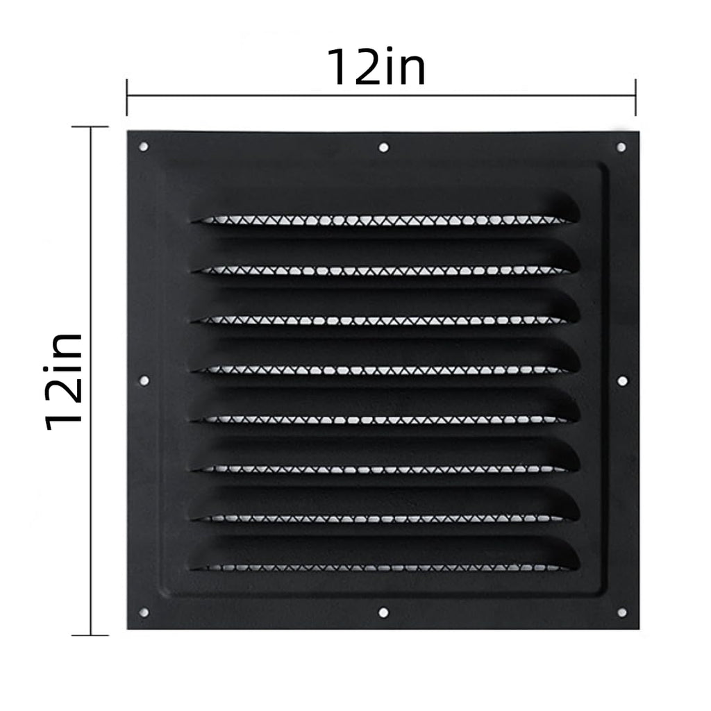 2pcs Attic Vent Soffit Vent Aluminum Wall Vent Metal Shed Vent Square Vent Louver Vent Grille with Built-in Insect Screen for Exterior Door House Attic Garage Ceiling (Black 12" x 12"-2 Pack)