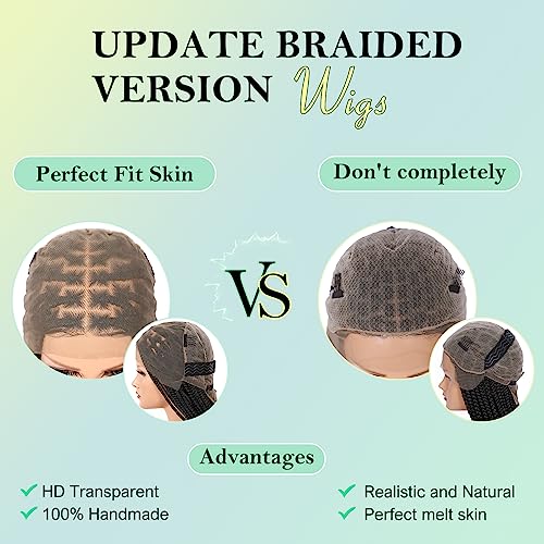 36 Inch 13X8 HD Lace Front Box Braided Wigs With Boho Curly Ends Knotless Braided Wig For Women Human Hair Blended Braids Lace Front Wig With Baby Hair Natural Black