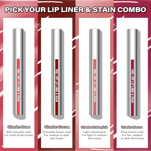 Cilrofelr Peel Off Lip Liner Stain, Long Wear Tattoo Lip Liner with Tweezer, Peel Off Lip Stain with Matte Finish, Long Lasting, Waterproof, Transfer-proof, Highly Pigmented Color (N-Nude Pink)