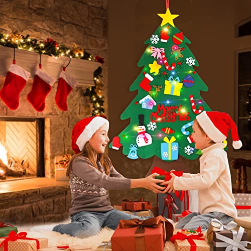 Felt Christmas Tree Set for Toddlers Kids with Led String Light，3.2ft Wall Hanging DIY Christmas Tree with Detachable Ornaments for Xmas Gifts Home Decoration