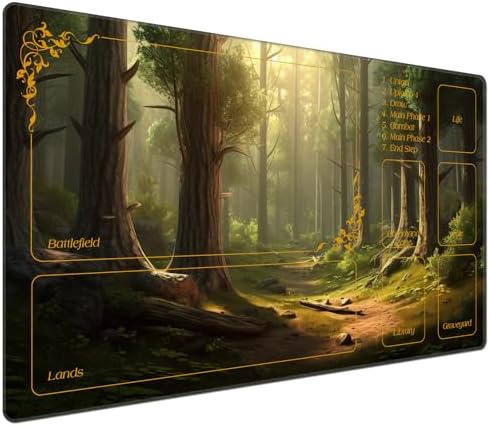 DEGDFSGR for TCG MTG Playmat with Zones 24 x 14 inches Non-Slip Rubber Base Commander Playmat for Magic The Gathering for Lorcana Trading Card Game, Sunshine Fairy Tale Forest